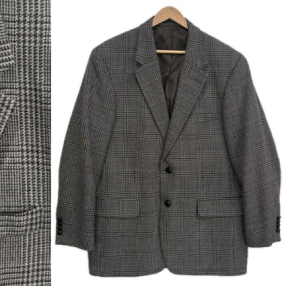 Savile Row Mens Wool Houndstooth Plaid Blazer Size 42 Sport Jacket 2 Button